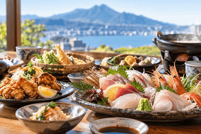 大分の海鮮料理ととり天の食事イメージ